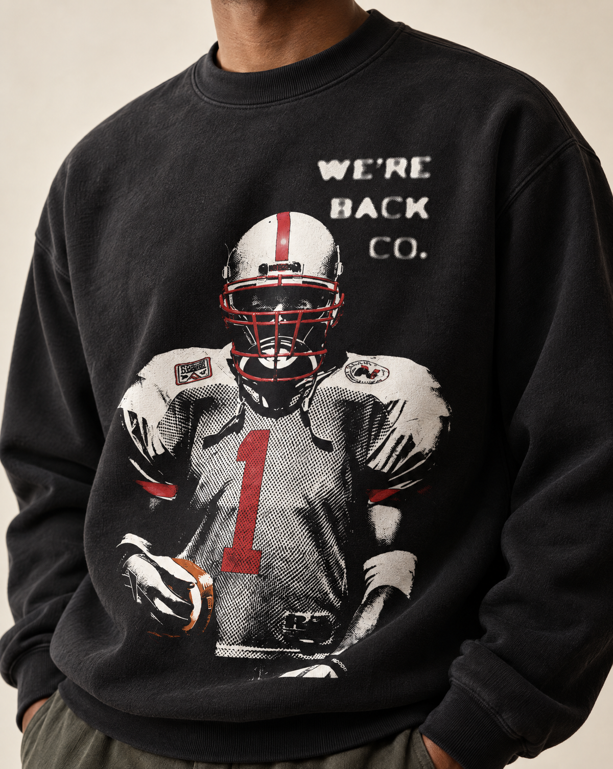 Jet Black Low Profile Crewneck fabric and chest detail.