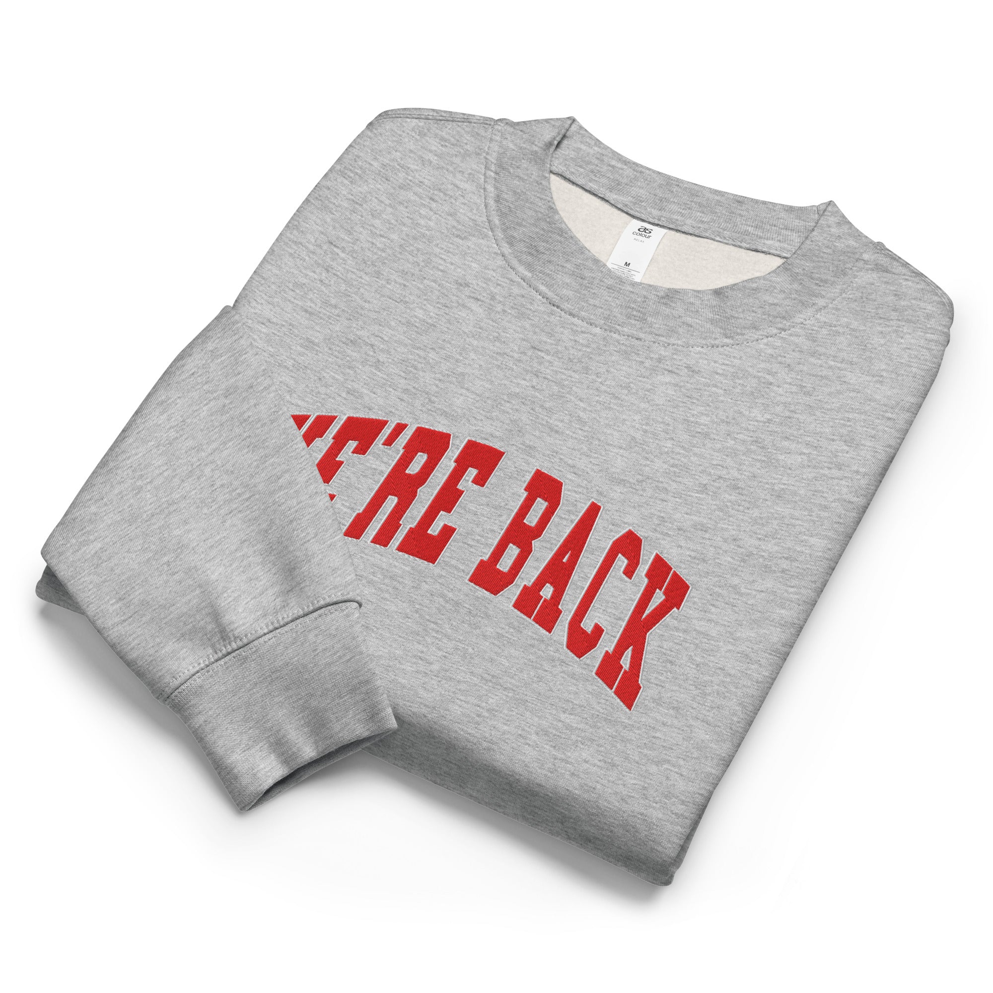 Arch Crewneck Heather Grey detail - Nebraska Crewneck | We're Back Co.