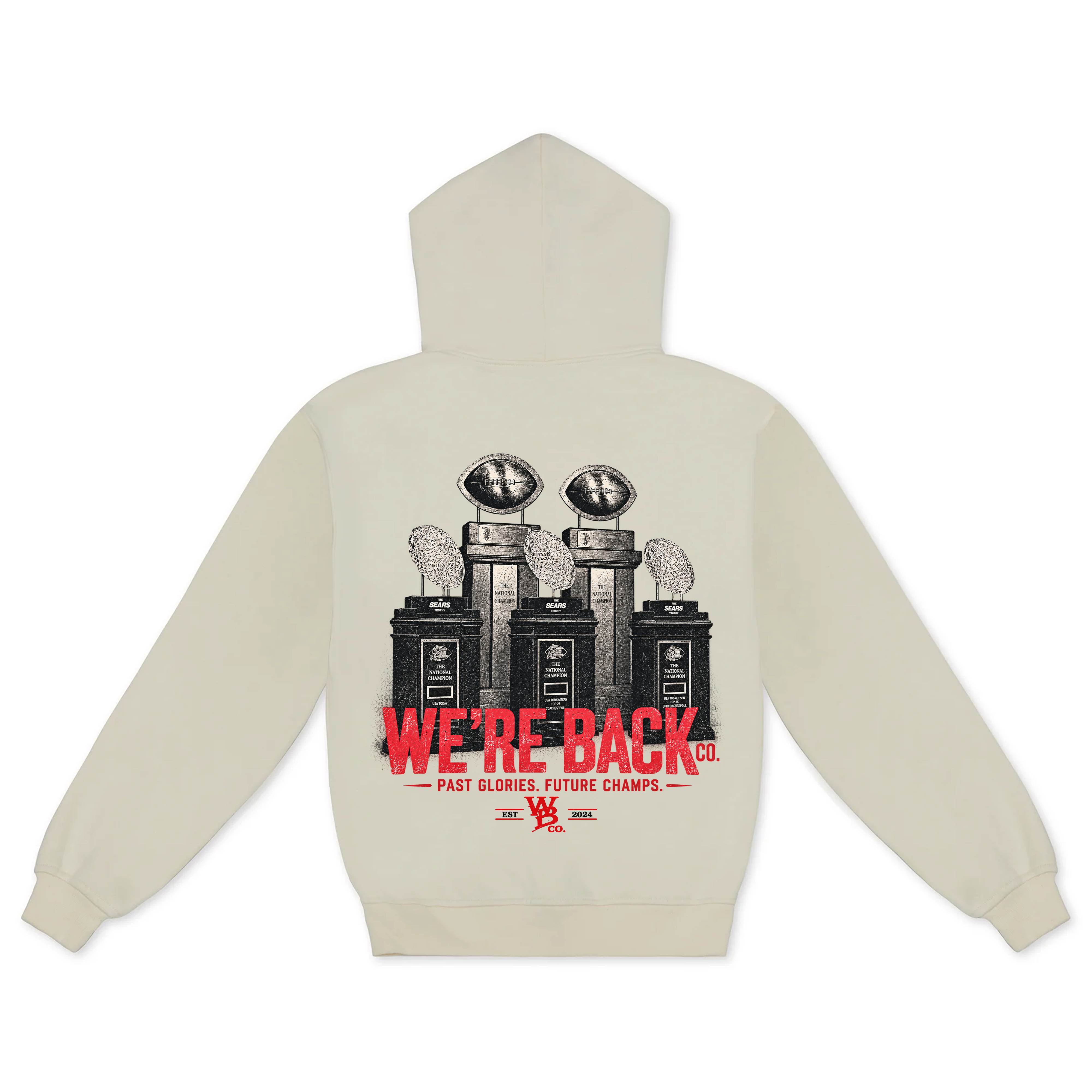 Back of natural Trophy Hoodie with five-trophy graphic