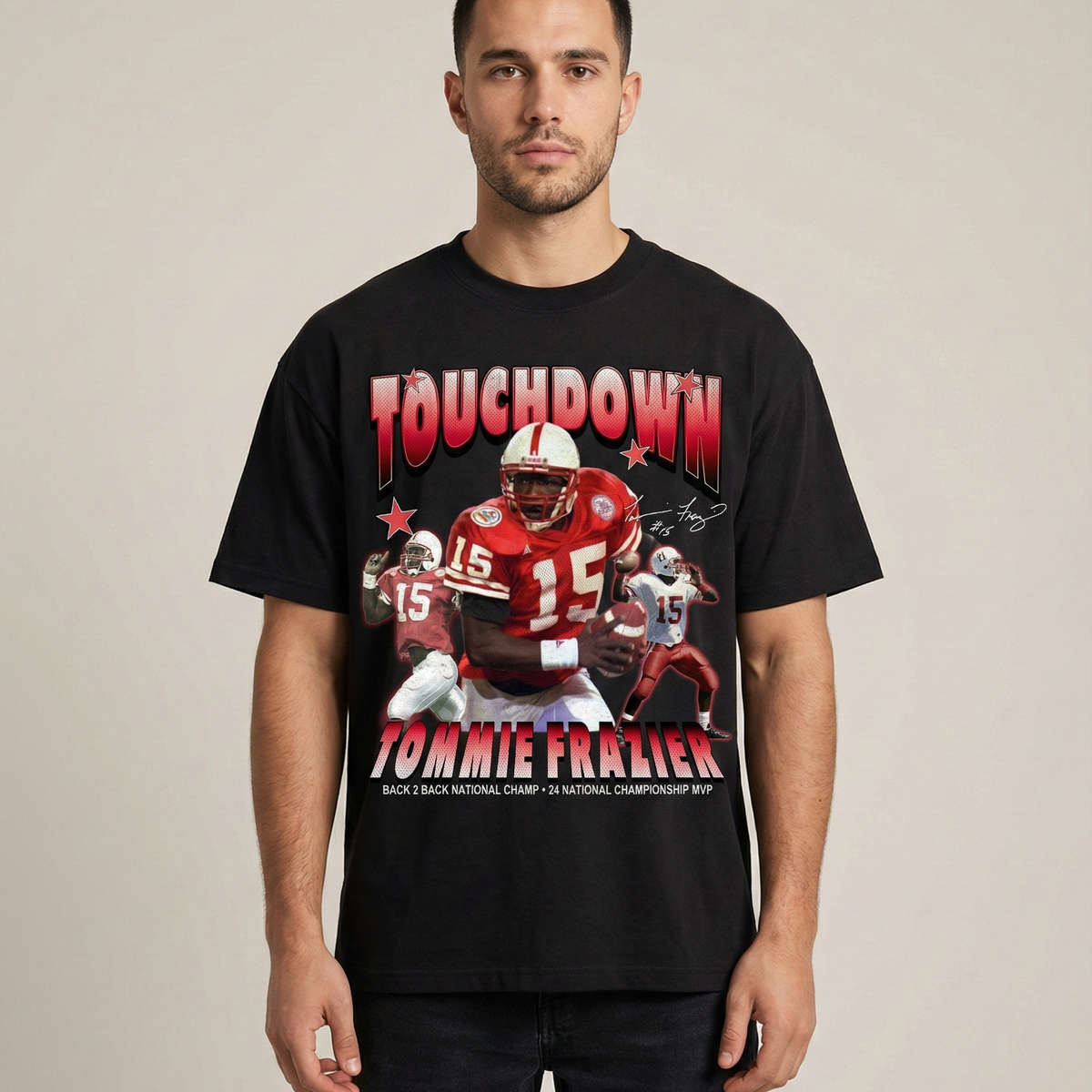 Touchdown Tommie Tee - Black | Nebraska Tee | We're Back Co.