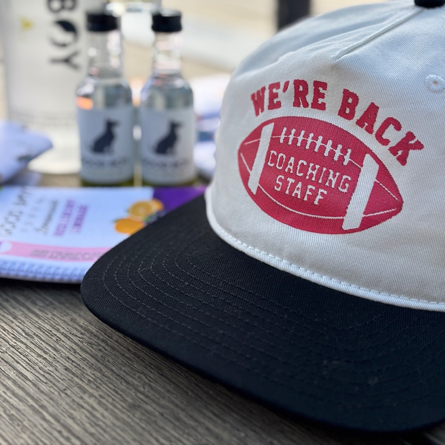 Coaching Staff 5-Panel Cap  – Cream/Black - Nebraska Hat - Side View | We're Back Co.