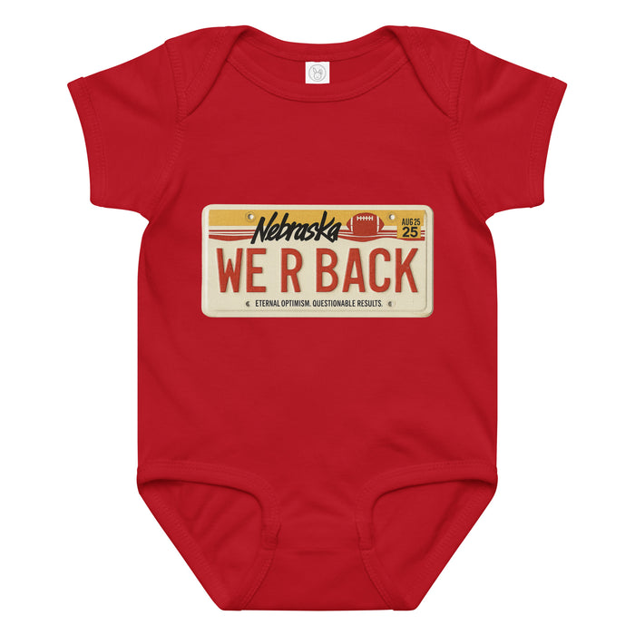WE R BACK License Plate Onesie - Nebraska Accessory | We're Back Co.