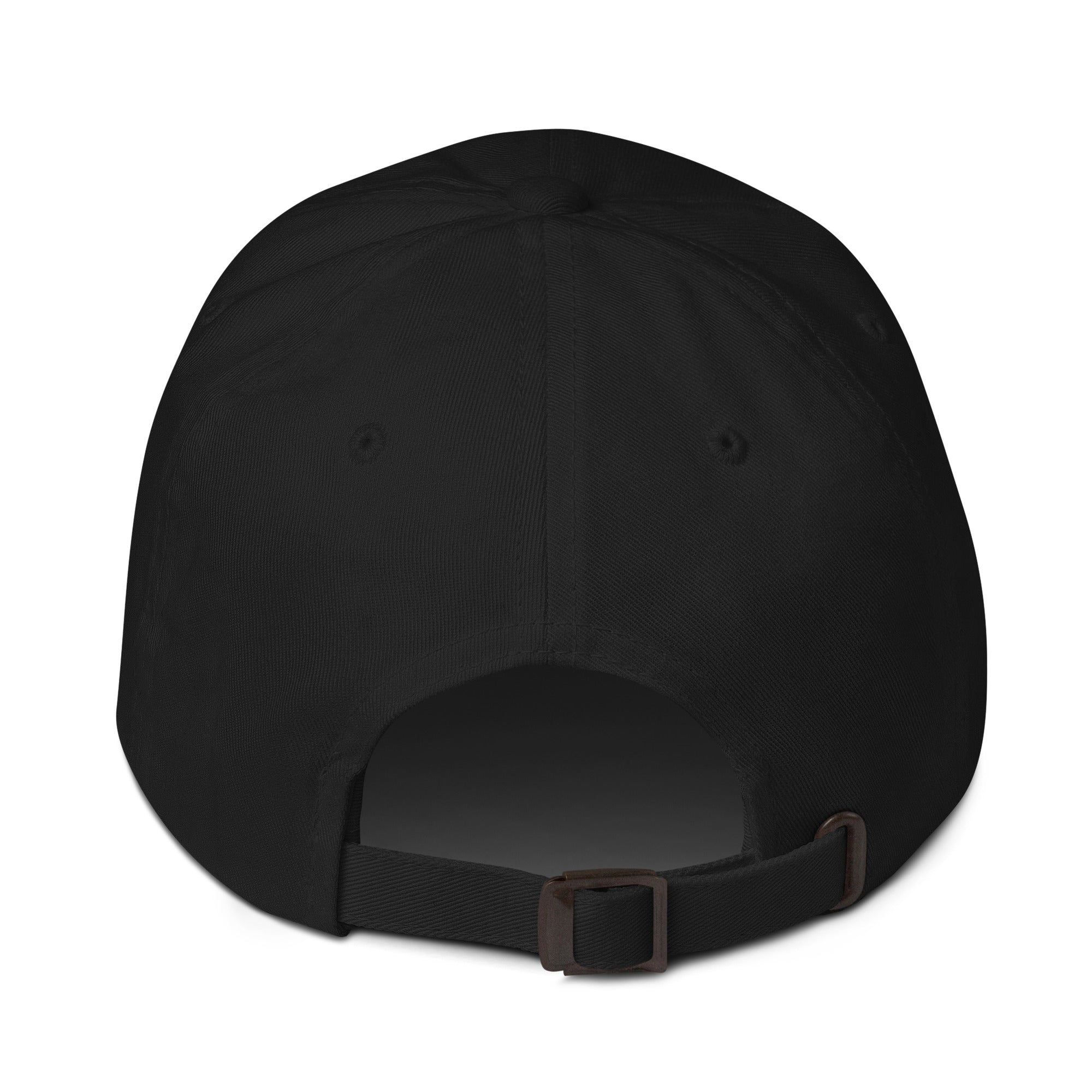 Black Bones Dad Hat back view with adjustable antique buckle