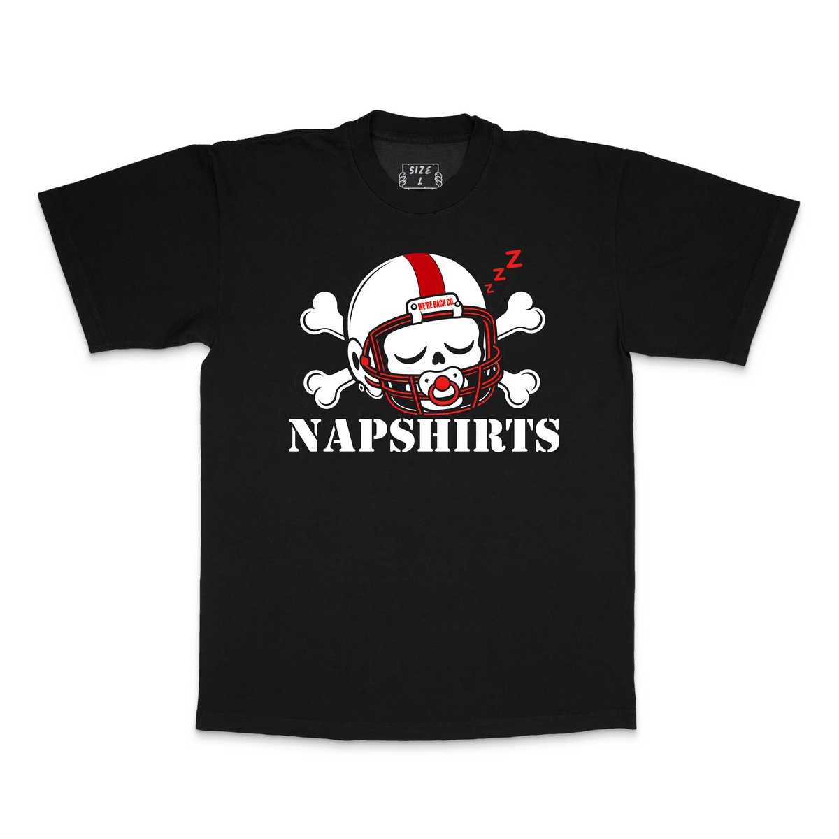 Napshirts adult tee, black, flat front