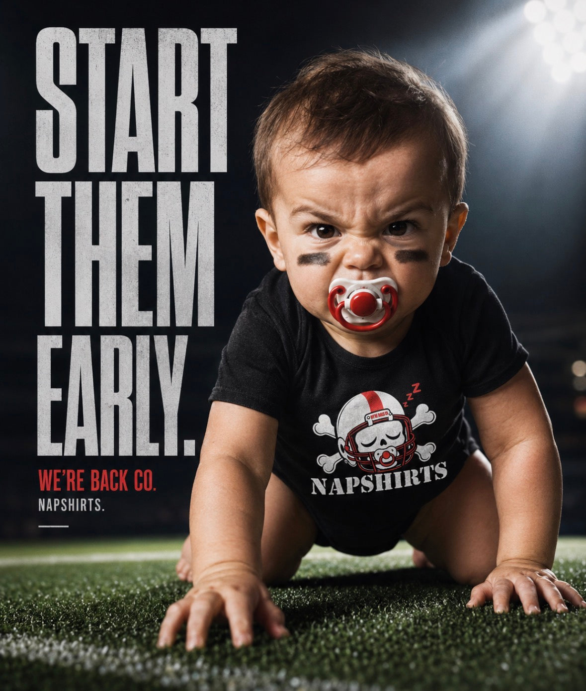 Napshirts Onesie campaign poster - start them early