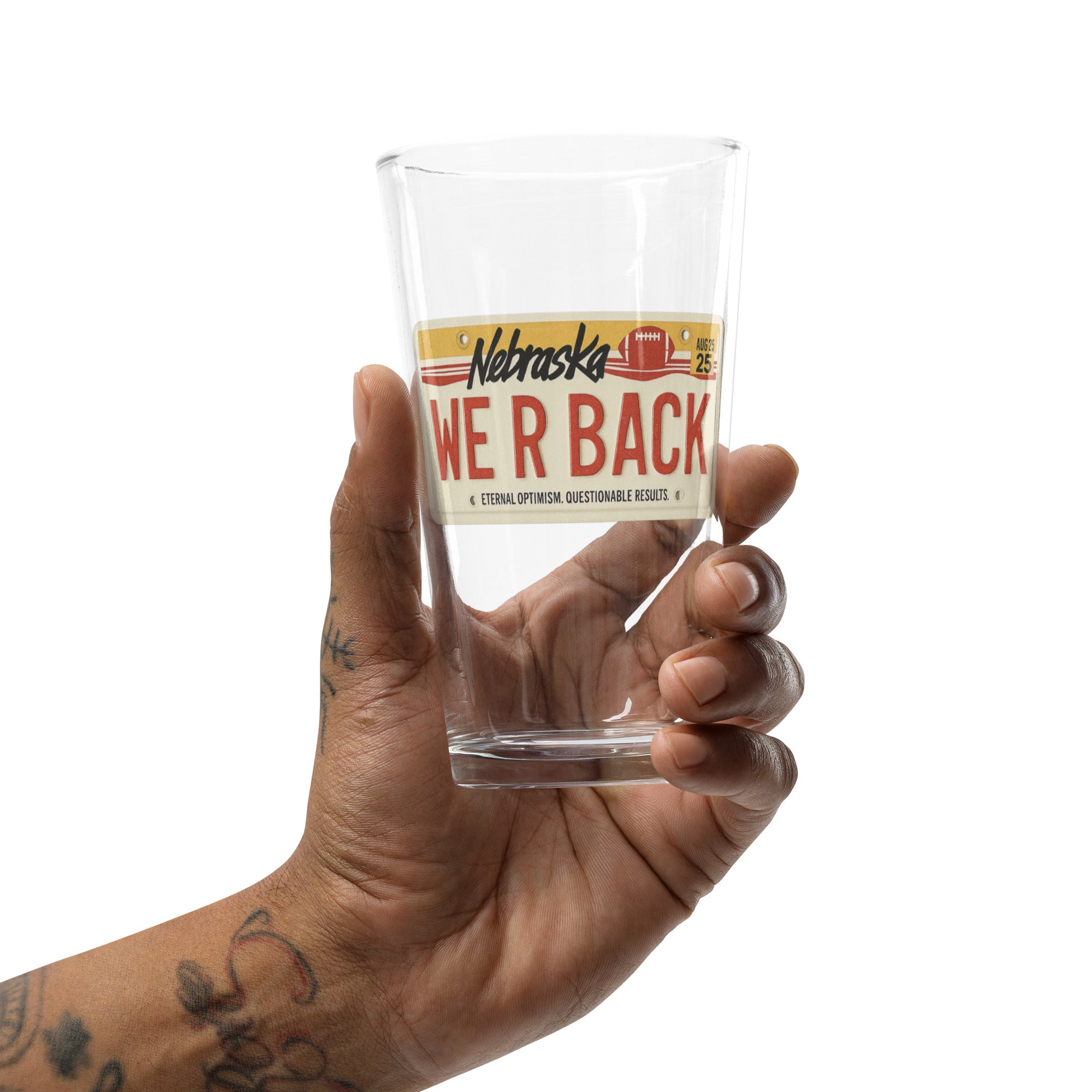 WE R BACK License Plate Pint Glass