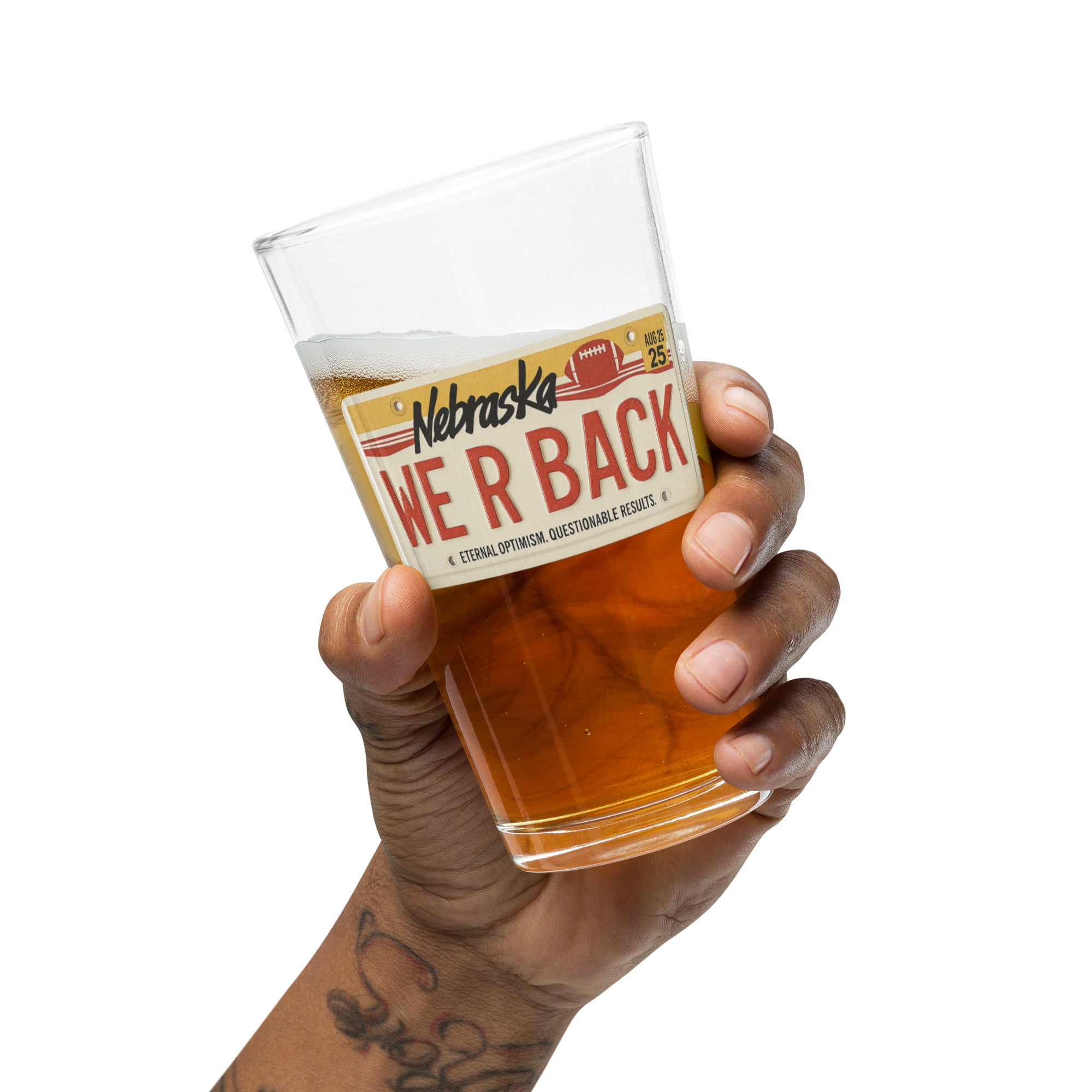 WE R BACK License Plate Pint Glass