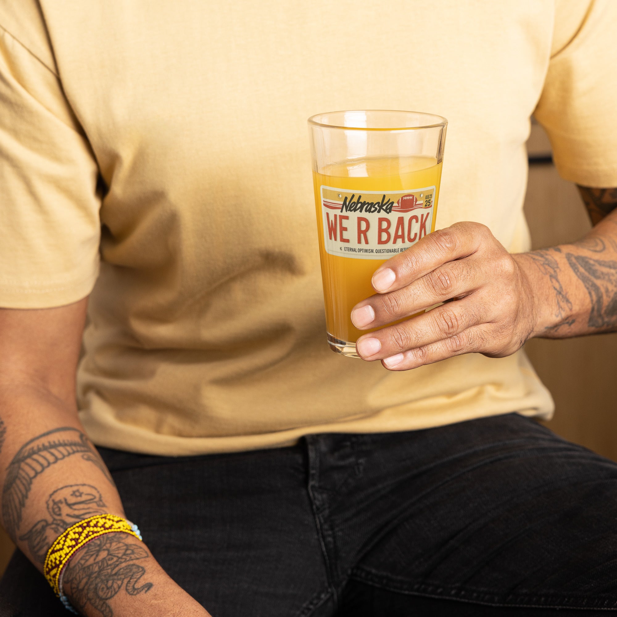 WE R BACK License Plate Pint Glass