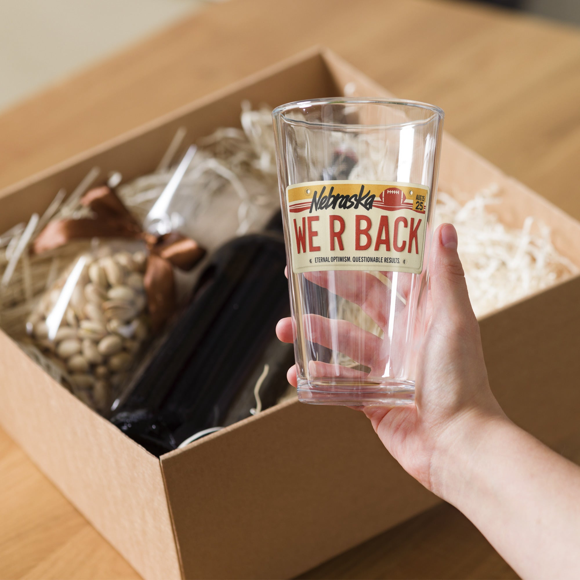 WE R BACK License Plate Pint Glass