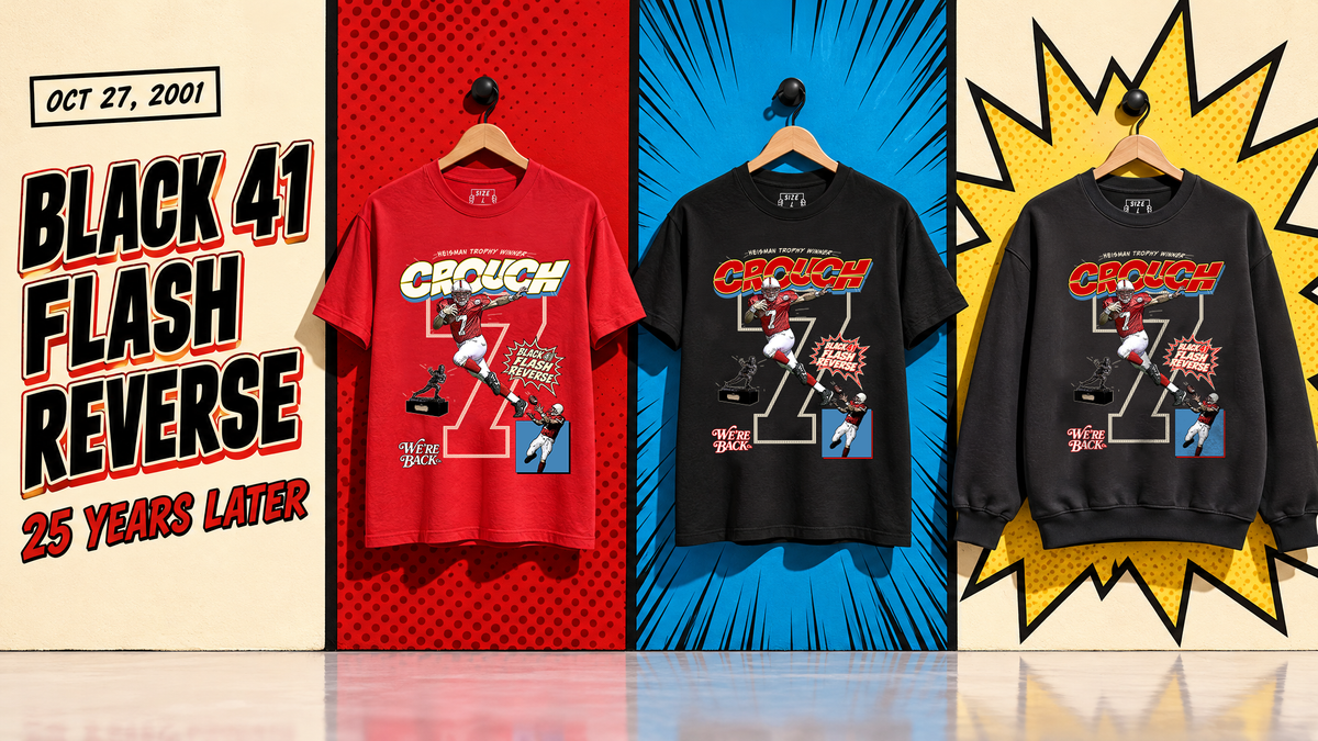 Black 41 Flash Reverse comicbook style shirt arrangement.